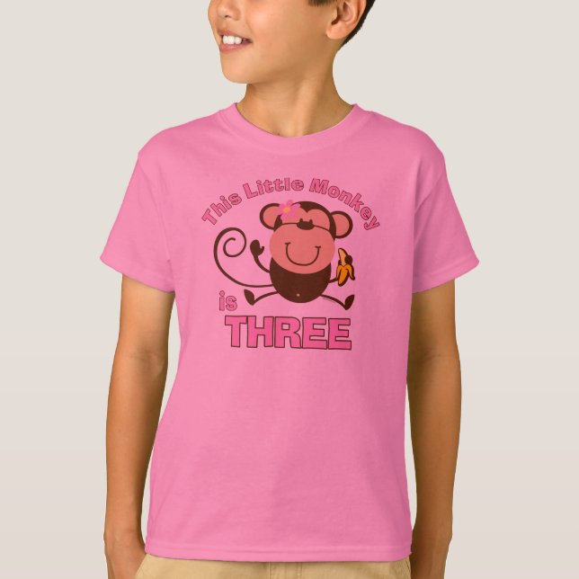 Camiseta Menina pequena do aniversário de 3 anos do macaco (Frente)