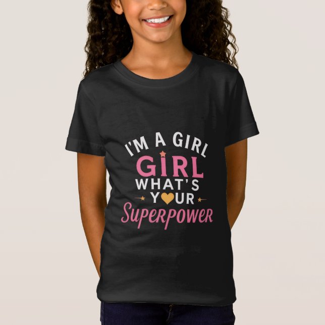Camiseta Menina Poderosa Super-Herói Fofo Design Cartoon Fe (Frente)