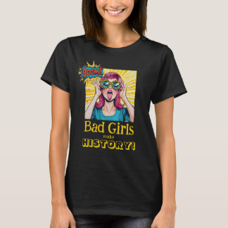 Camiseta Menina Popart de Cabelo Rosa Feminismo