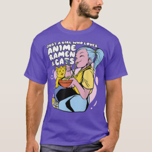 Camiseta Menina Que Ama Anime Ramen & Cats - Cute Kawaii An