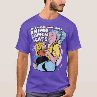 Camiseta Menina Que Ama Anime Ramen & Cats - Cute Kawaii An