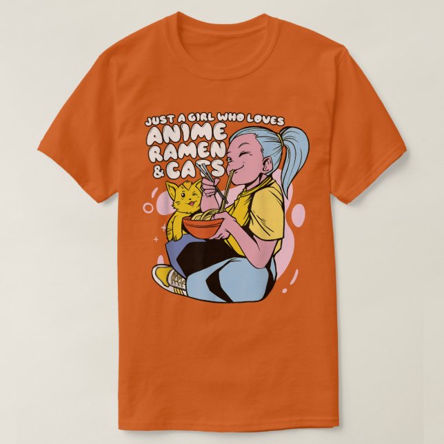 Camiseta Menina Que Ama Anime Ramen & Cats - Cute Kawaii An (Frente do Design)