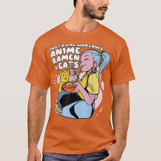 Camiseta Menina Que Ama Anime Ramen & Cats - Cute Kawaii An