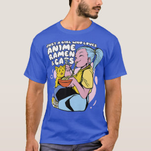 Camiseta Menina Que Ama Anime Ramen & Cats Cute Kawaii Ani