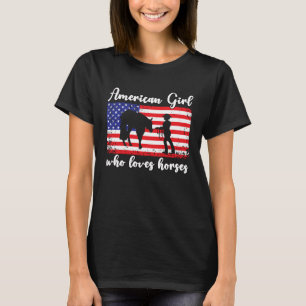 Camiseta Menina Que Ama Cavalos Orgulhosa Bandeira American