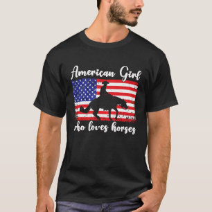 Camiseta Menina Que Ama Cavalos Orgulhosa Bandeira American