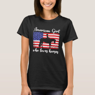 Camiseta Menina Que Ama Cavalos Orgulhosa Bandeira American