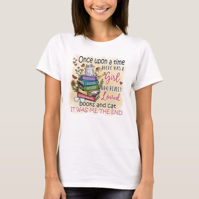 Camiseta Menina que ama Livros e Gatos (Frente)