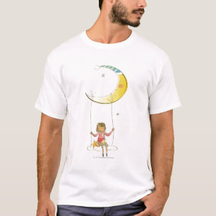Camiseta Menina que balança em uma corda que pendura da lu