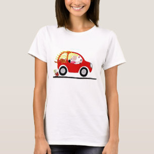Camiseta Menina que conduz desenhos animados do carro