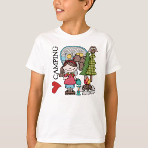 Camiseta Menina que do cabelo de Brown eu amo acampar