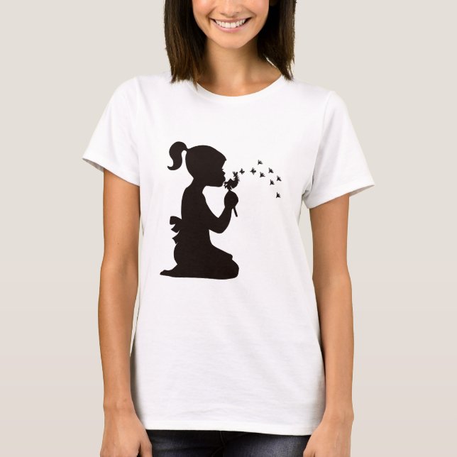 Camiseta Menina que funde na silhueta do dente-de-leão (Frente)