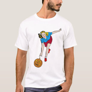 Camiseta Menina retro da boliche da abóbora do Dia das