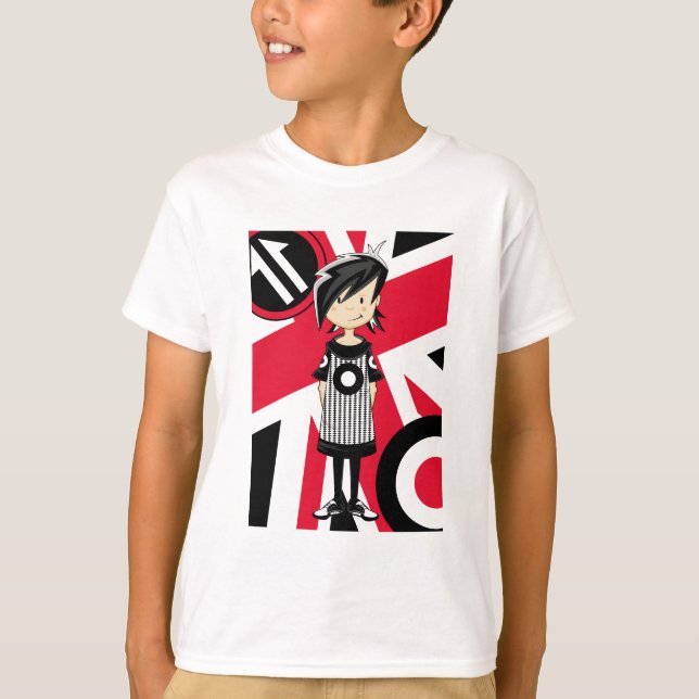 Camiseta Menina retro da modificação de Union Jack (Frente)