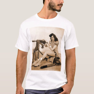 Camiseta Menina retro do artilheiro de máquina das mulheres