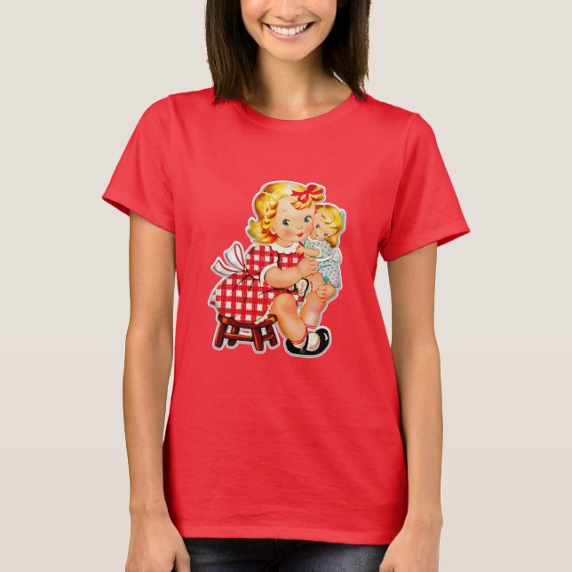 Camiseta Menina retro vintage boneca criança (Frente)