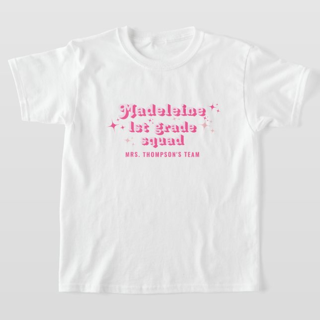 Camiseta Menina Rosa Nome do Professor Equipe Esquadrão Qua (Postura )