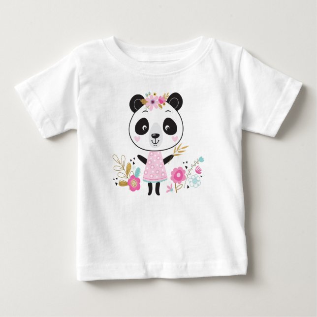 Camiseta Menina Rosa Panda Adorável (Frente)