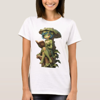 Camiseta Menina Sapo Fofa Lendo Livro Sob Folha
