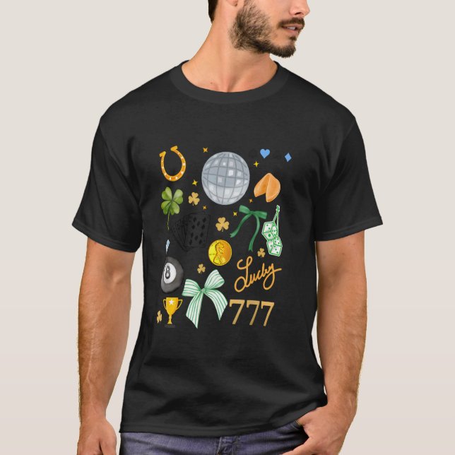 Camiseta Menina Sortuda Sorte Amuletos da Sorte Colagem (Frente)