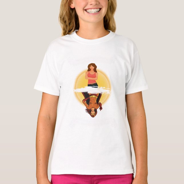Camiseta Menina/super-herói "como você me vê" T do Raglan (Frente)