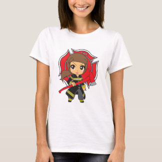Camiseta Menina triguenha do sapador-bombeiro de Kawaii -