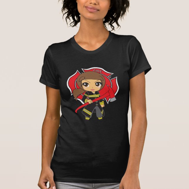 Camiseta Menina triguenha do sapador-bombeiro de Kawaii - (Frente)