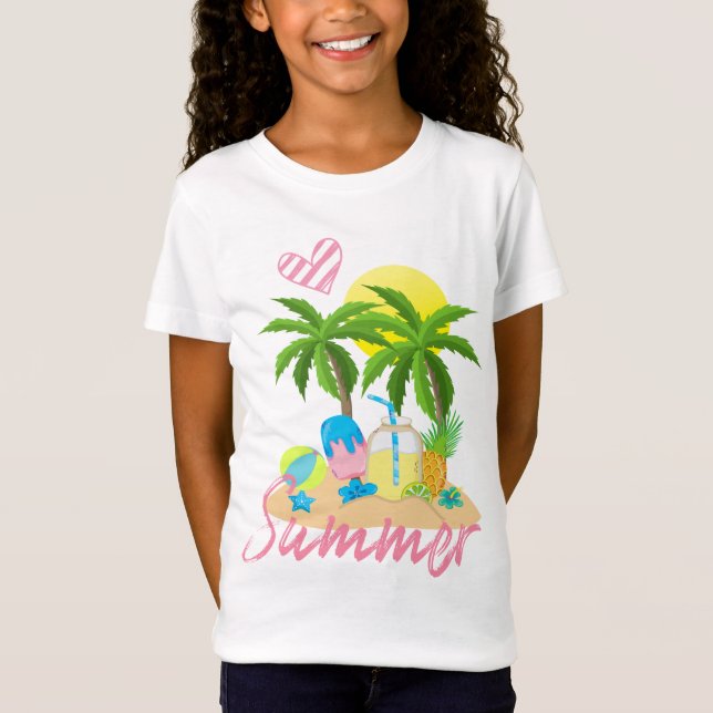 Camiseta Menina tropical da praia do amor do verão do (Frente)