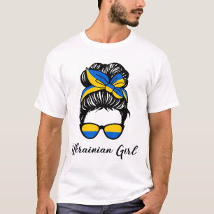 Camiseta Menina Ucraniana Em Cores Azul E Amarelo Da Ucrâni