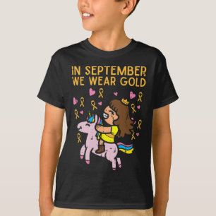 Camiseta Menina Unicórnio Setembro Use Câncer Infantil Ouro