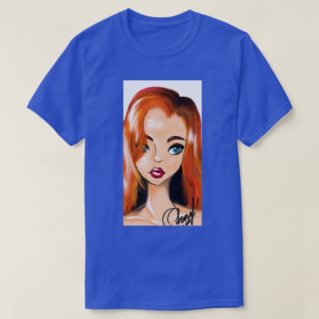 Camiseta Menina vermelha com olhos azuis ART Sonota Morik (Frente do Design)