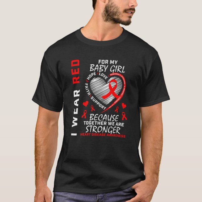 Camiseta Menina, Visto Vermelho Para Minha Doença Cardíaca  (Frente)