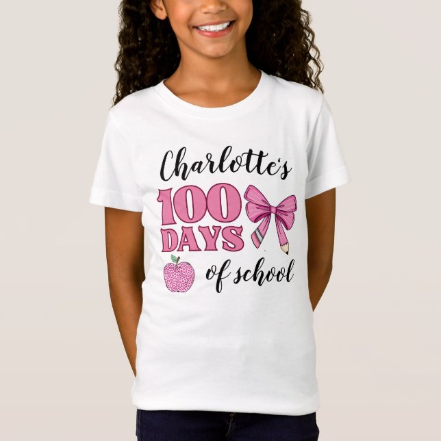 Camiseta Meninas 100 dias de Arco de Lápis Rosa nas Escolas (Frente)