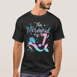 Camiseta Meninas 7 Aniversário Esta Sereia Tem 7 Anos