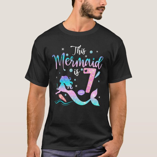 Camiseta Meninas 7 Aniversário Esta Sereia Tem 7 Anos (Frente)