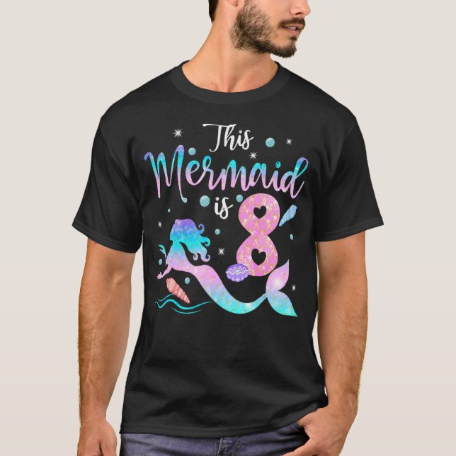 Camiseta Meninas 8º Aniversário Esta Sereia Tem 8 Anos Cos (Frente)
