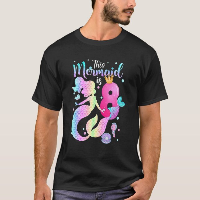 Camiseta Meninas 8º Aniversário Esta Sereia Tem 8 Anos Cos (Frente)