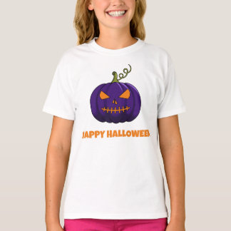 Camiseta Meninas Abóbora Roxa Feliz Halloween