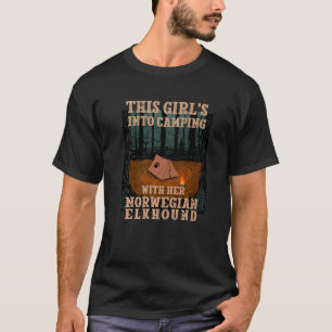 Camiseta Meninas Acampando Com Seu Cachorro Norwegian Elkho