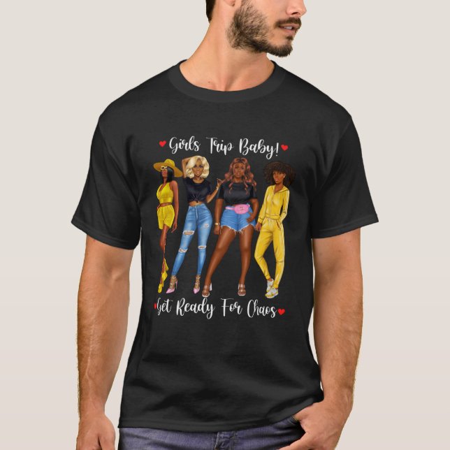 Camiseta Meninas Afro-Americanas Viajam de Roupa para Menin (Frente)