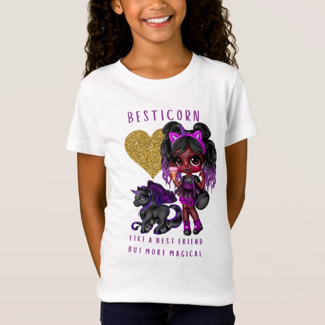 Camiseta Meninas Amigas Presentes Preto Unicórn Besticorn M (Frente)