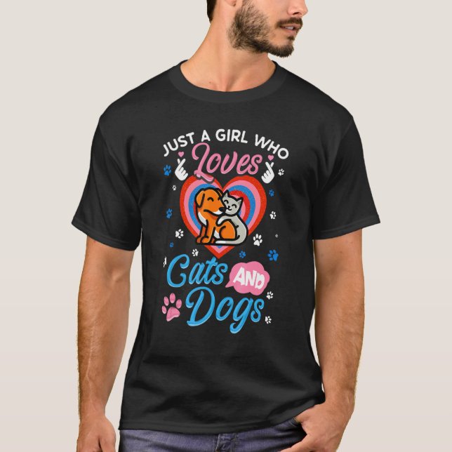 Camiseta Meninas Apenas Uma Menina Que Ama Gatos E Cachorro (Frente)