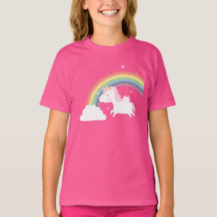 Camiseta Meninas Arco-íris Unicórnio Voador Fofo