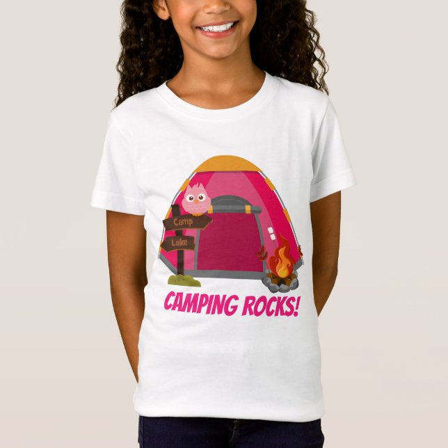 Camiseta Meninas bonitas acampar rochas adiciona mensagem d (Frente)