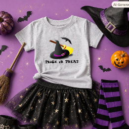 Camiseta Meninas Bruxa Chapéu Truque ou Tratamento Hallowee