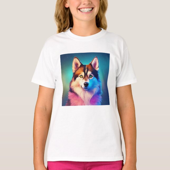 Camiseta Meninas Cachorro-Modelo de-Vestuário Meninas Crian (Frente)