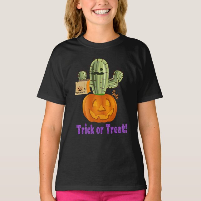 Camiseta Meninas Cactus de Halloween  (Frente)