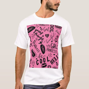 Camiseta Meninas Caligráficas: Padrão de Moda Sem Olho