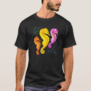 Camiseta Meninas Cavalo-Marinho Retro Antigo Peixe Marinho