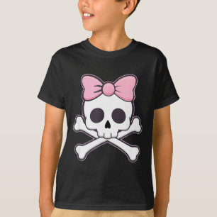 Camiseta Meninas Caveira Fofo Com Laço Rosa Kawaii Goth Cav
